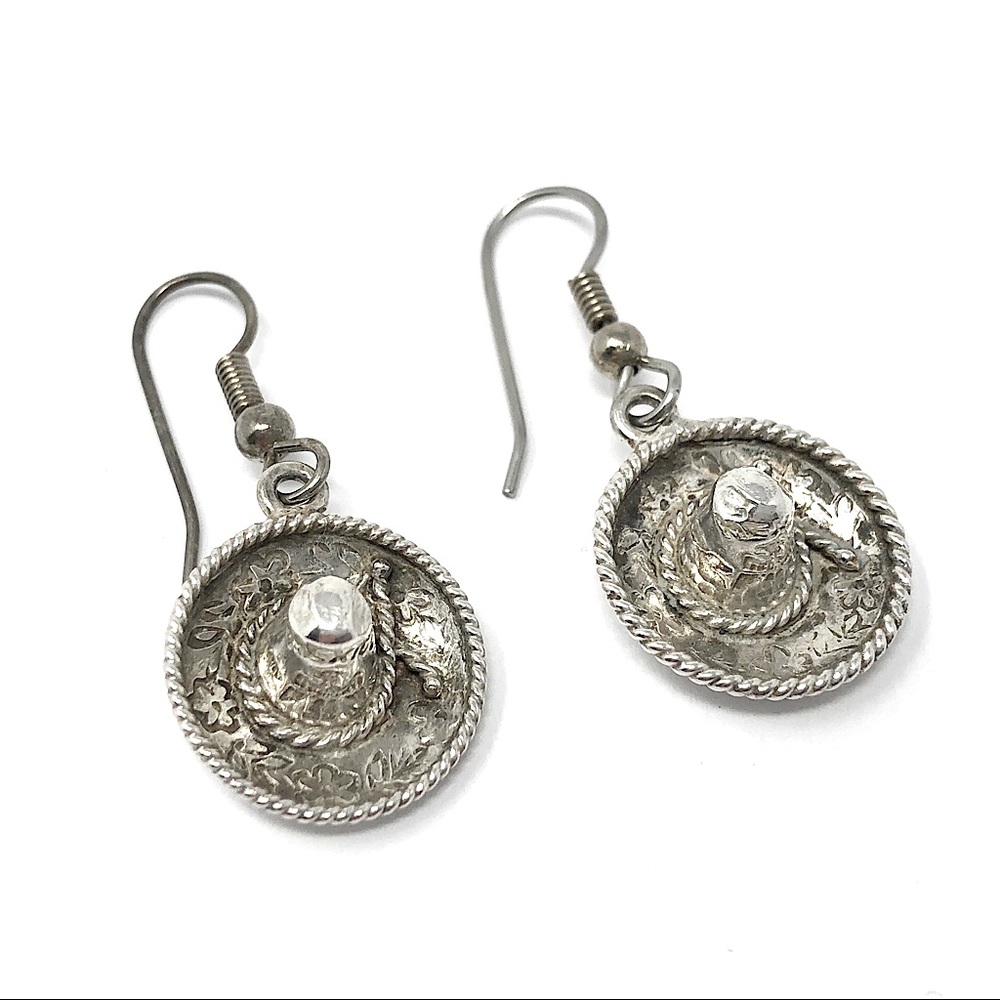 Vintage sterling silver 925 sombrero dangle earrings